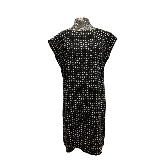 J Jill Linen Love‎ Shift Short Sheath Dress Cap Sleeves Black Tan Zip Back S - Picture 1 of 16